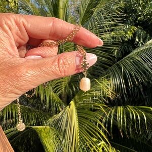 Tory Burch Inspired - Gold Necklace with Pearl Pendant